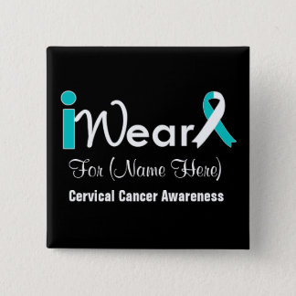 Personalize Teal and White Ribbon Cervical Cancer Pinback Button