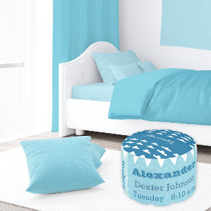 Personalize Teal blue Birth Record Cloud pouf