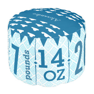 Personalize Teal blue Birth Record Cloud pouf