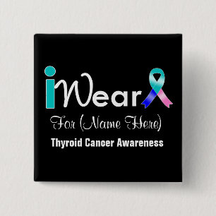 Personalize Teal Blue Pink Ribbon Thyroid Cancer Button