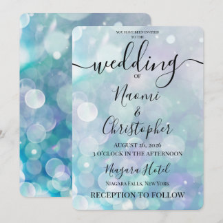 Personalize: Teal Cyan Bokeh Wedding Invitation