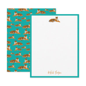 Personalize Teal Orange Jungle Tiger Script Note Card