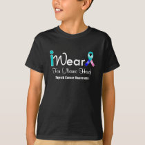 Personalize Teal Pink Blue Ribbon Thyroid Cancer T-Shirt