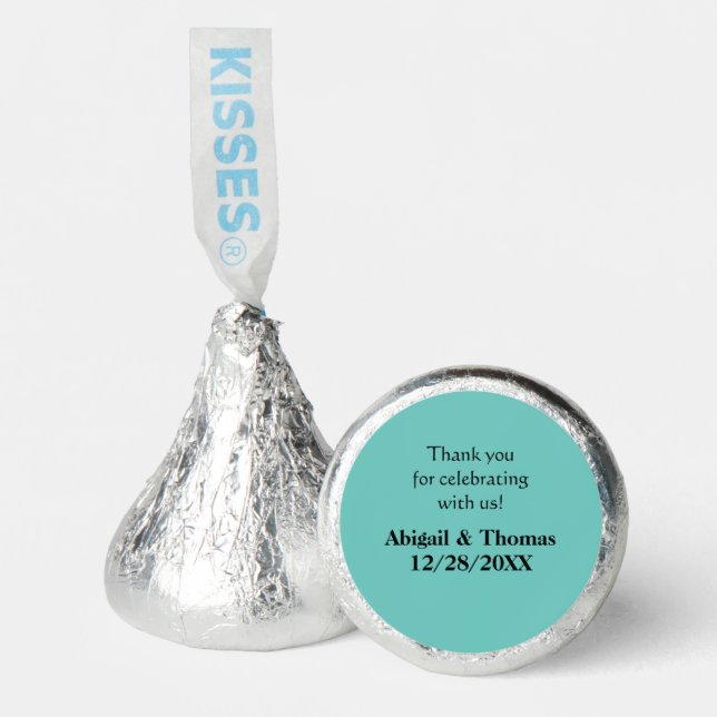 Personalize Teal Wedding Favors Hershey Kisses (Front)