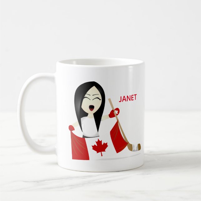 Personalize Team Canada Female Cartoon Fan Coffee Mug (Left)