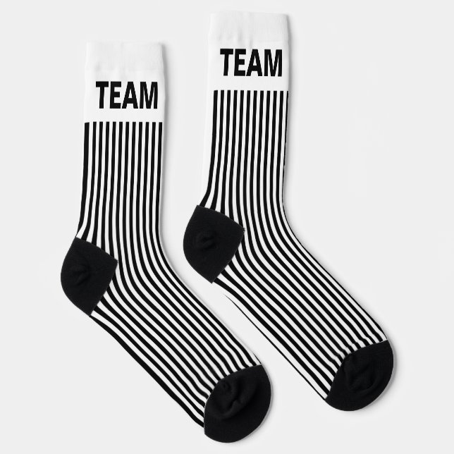 Personalize TEAM NAME Black White Stripes   Socks (Right)