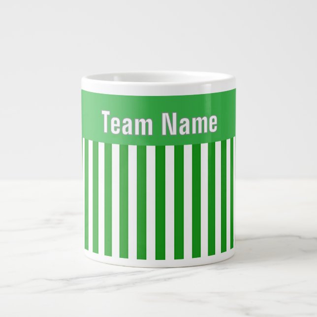 Personalize TEAM NAME Green White Stripes Giant Coffee Mug (Front)