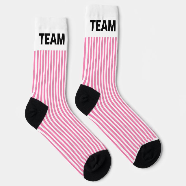 Personalize TEAM NAME Pink White Stripes   Socks (Right)