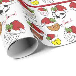 Personalize Team Player Sport Balls Christmas Wrapping Paper