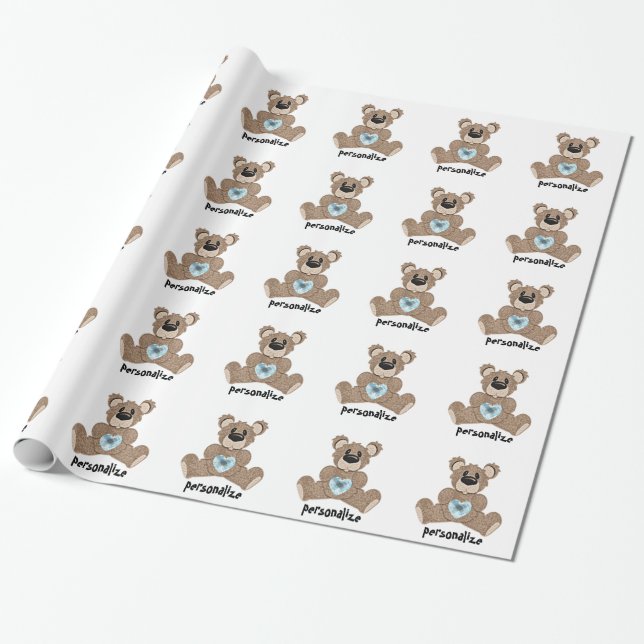 Personalize Teddy Bear Wrapping Paper (Unrolled)