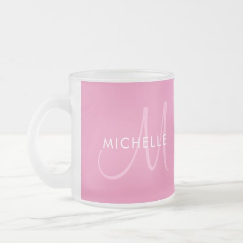 Personalize Template Names Initial Monogram Pink Frosted Glass Coffee Mug