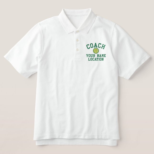 Personalize Tennis Coach Your Name Your Game! Embroidered Polo Shirt (Design Front)
