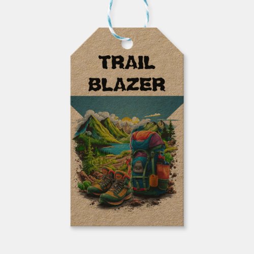 Personalize Text Camping Backpacking Theme Gift Tags
