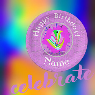 Personalize Text Cute Love Bird Graphic Purple Paper Plates