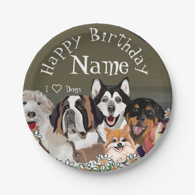 Personalize Text Dog Pack Club  Paper Plates (Front)