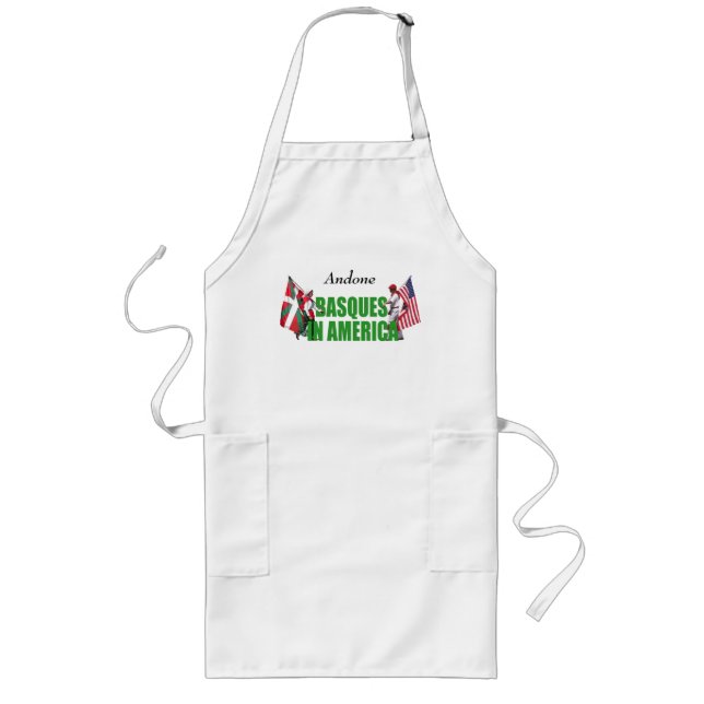 Personalize text, modern Basques in America logo: Long Apron (Front)