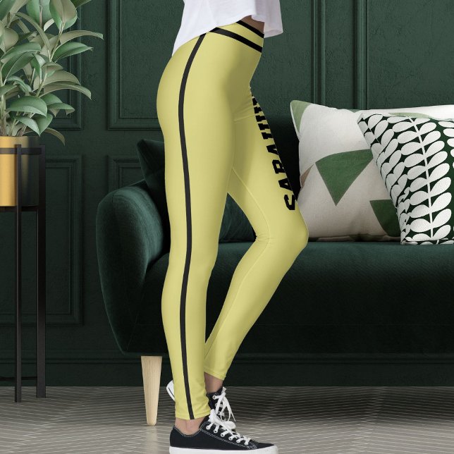 Personalize Text Name Olive Black Stripes Fun Gift Leggings (Creator Uploaded)