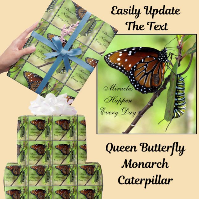 Personalize Text on this Butterfly / Caterpillar  Wrapping Paper (Creator Uploaded)