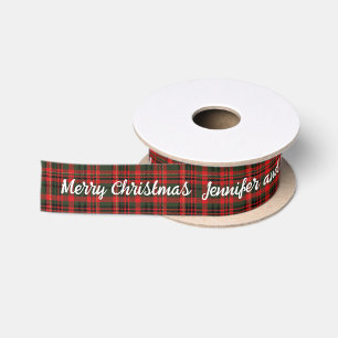 Personalize Text or Custom Names Christmas Plaid Satin Ribbon