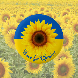 Personalize Text Ukraine Sunflower Yellow Blue Button