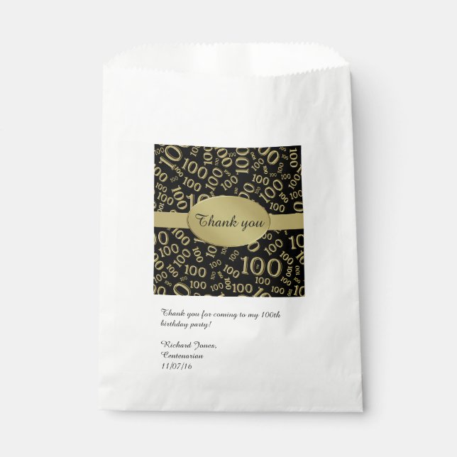 Personalize:  Thank You 100th Birthday Party Theme Favor Bag (Front)