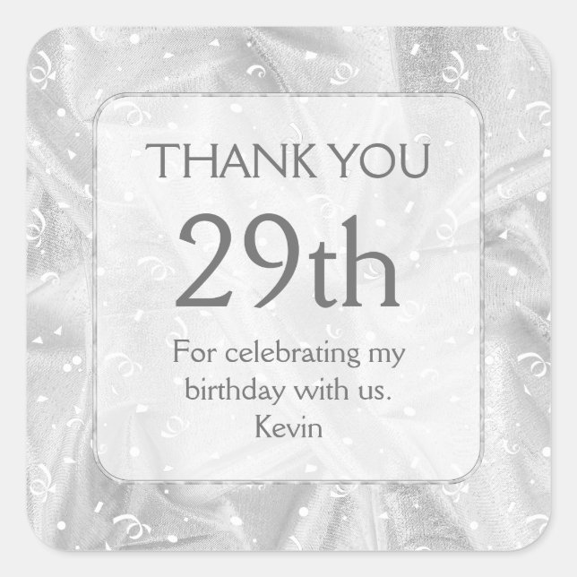 Personalize: "Thank you" Gray Textured SQ Square Sticker (Front)