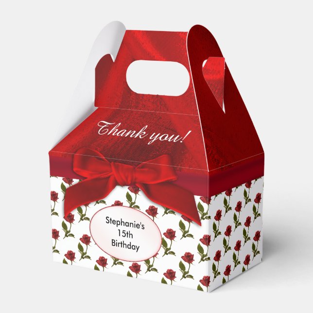 Personalize: Thank You -  Red Roses Pattern Favor Boxes (Front Side)