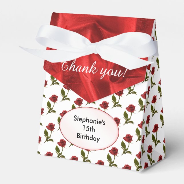 Personalize: Thank You -  Red Roses Pattern Favor Boxes (Front Side)