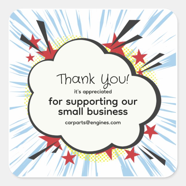 Personalize "Thank You" with "zappy" background Square Sticker (Front)