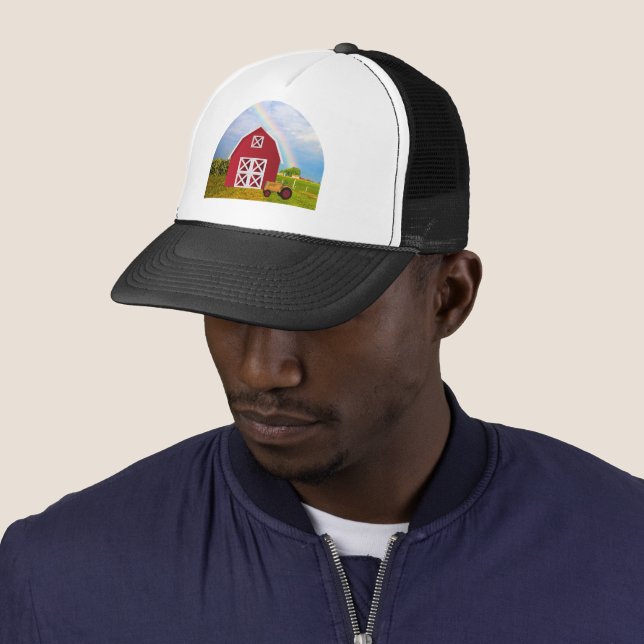 Personalize the Red Barn with Blue Sky Trucker Hat (In Situ)