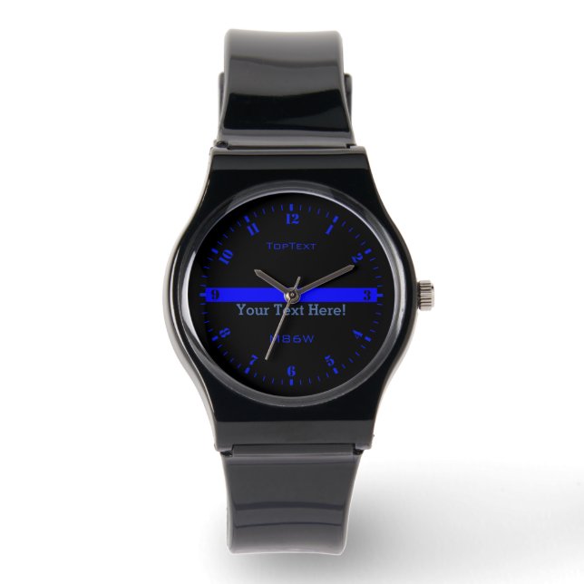 Personalize The Thin Blue Line with 3 Text Lines Watch (Front)