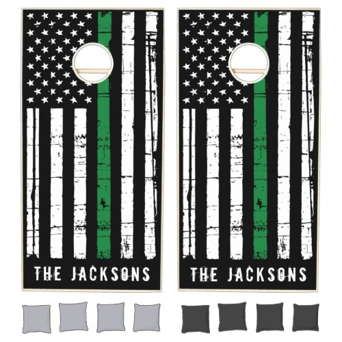 Personalize Thin Green Line American Flag Military Cornhole Set