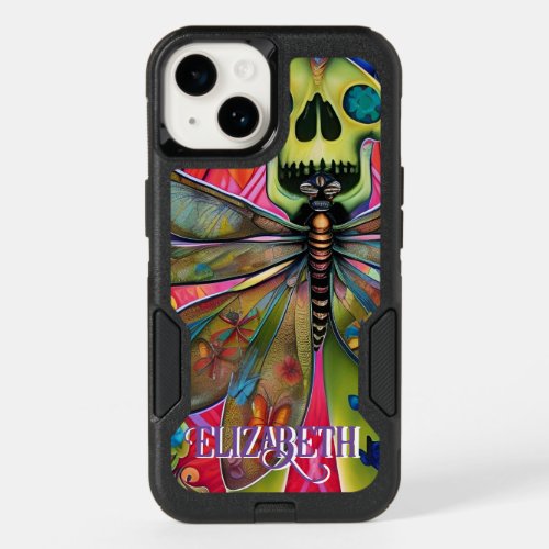 Personalize This Beautiful Sugar Skull Dragonfly   OtterBox iPhone 14 Case