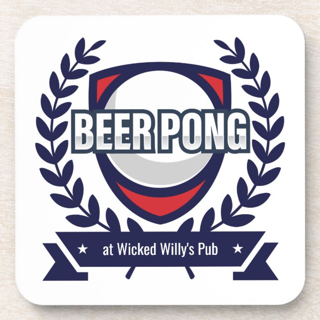 Personalize This Beer Pong Logo Beverage Coaster (Front)