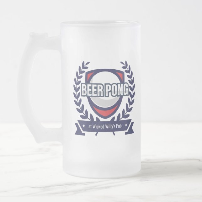Personalize This Beer Pong Logo Frosted Glass Beer Mug (Left)