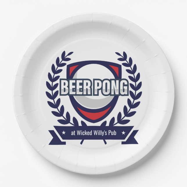 Personalize This Beer Pong Logo Paper Plates (Front)