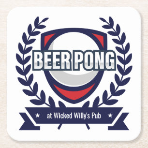 Personalize This Beer Pong Logo Square Paper Coaster