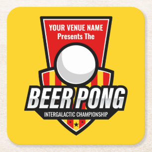 Personalize This Beer Pong Logo Square Paper Coaster