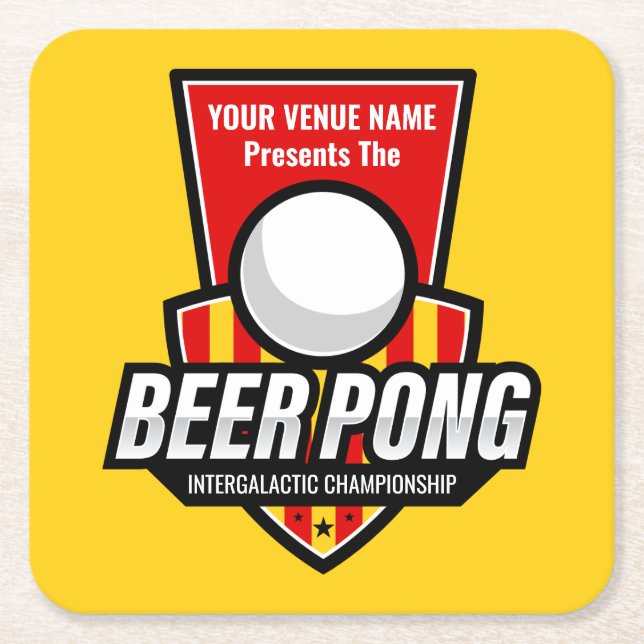 Personalize This Beer Pong Logo Square Paper Coaster (Front)
