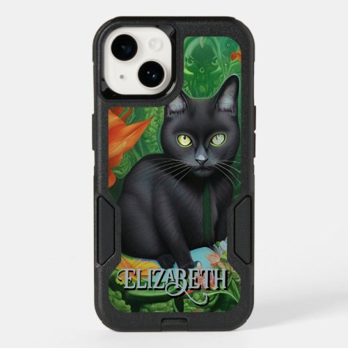 Personalize This Black Magic Green Eye Cat OtterBo OtterBox iPhone 14 Case