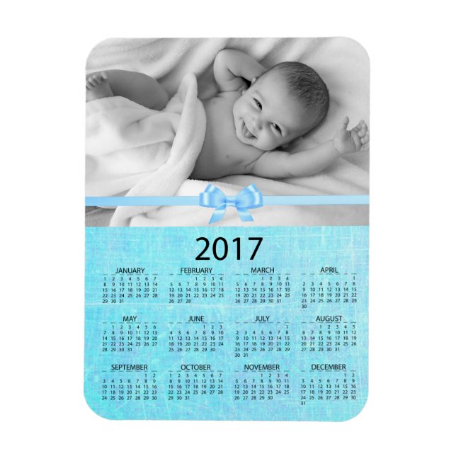 Personalize this Blue Photo 2017 Mini  Calendar Magnet (Vertical)