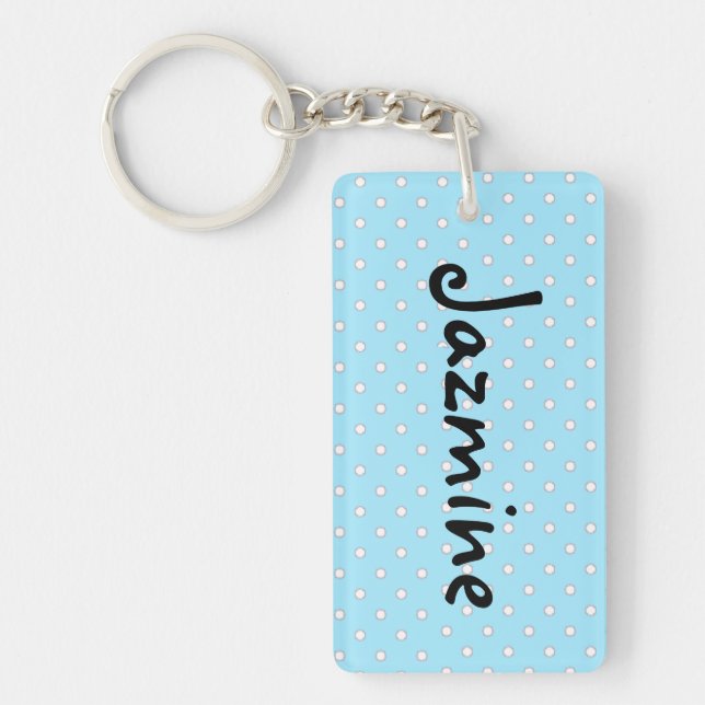 Personalize this Blue & White Polka Dot Key Chain (Front)