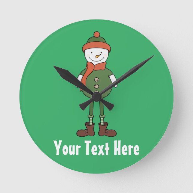Personalize this Cool Snowman Round Clock (Front)