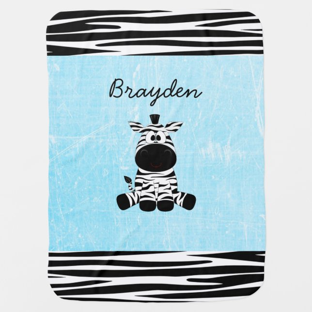Personalize this cute blue Zebra Blanket (Front)