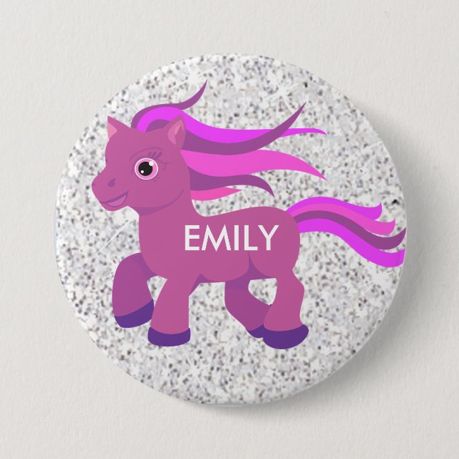 Personalize this cute Pink & Purple Pony Button (Front)