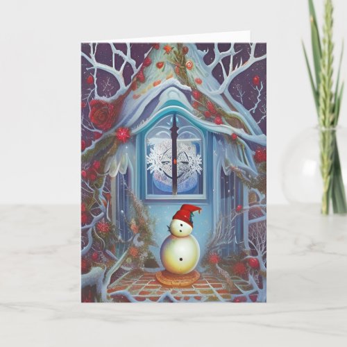 Personalize this Fantasy Snowman Winter Solstice   Holiday Card