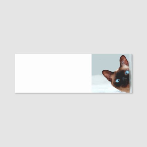 Personalize this Funny Siamese Cat Peeking out Name Tag