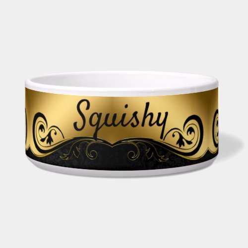 Personalize this Glamorous Black and Gold Pet Bowl