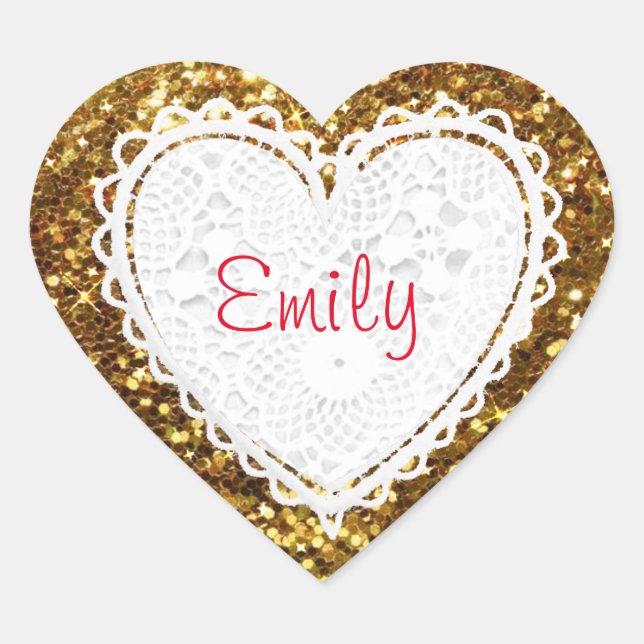 Personalize this Gold Glitter Heart Sticker (Front)