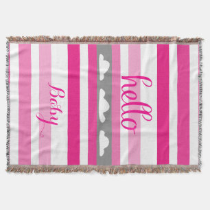 Personalize this Hello Cute Pink Gray and White Throw Blanket